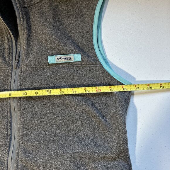 Columbia Women's Vest Sz S Fleece PFG Embroidered Gray w/ Turquoise Full Zip - Picture 3 of 7